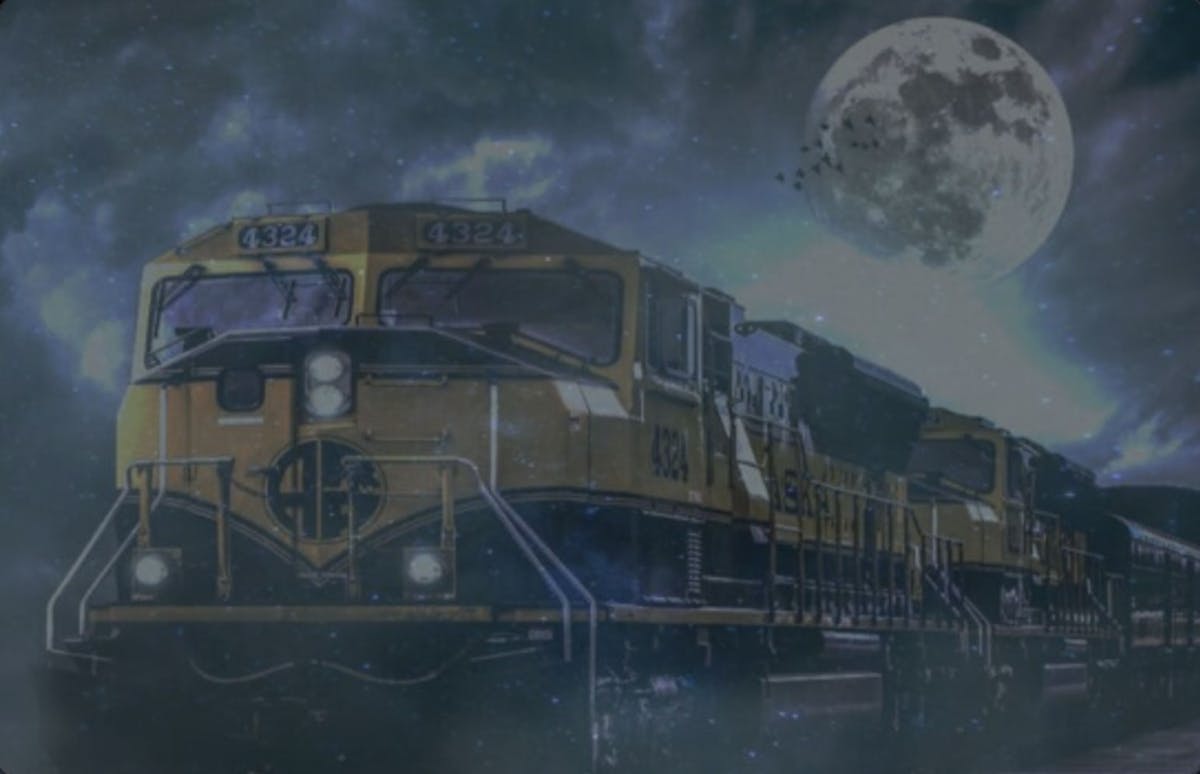 Train moving at night